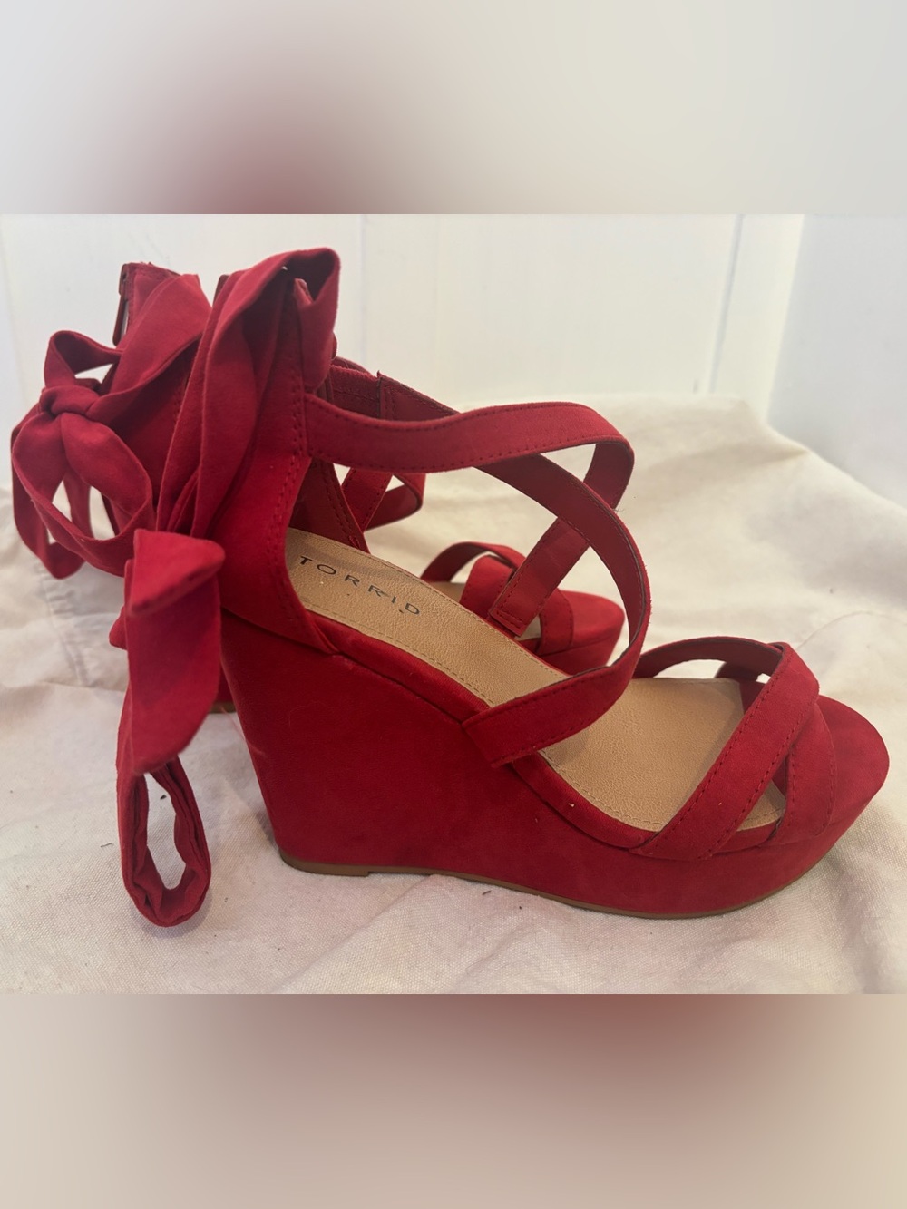 Red Wedge Sandals with Ankle Tie